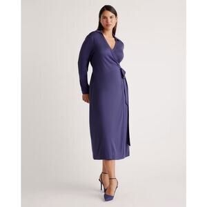 Quince 100% Silk Jersy Midi Wrap Dress Size S Navy NWT